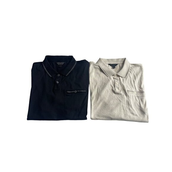 Banana Republic 1/4 Button Down Short Sleeve Shirts SZ M Lot/2 Black & Cream - Picture 2 of 12